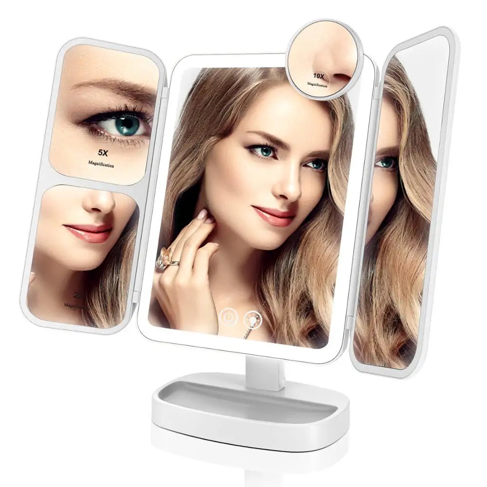 LED Magnifying Makeup Mirror with Adjustable Rotation
